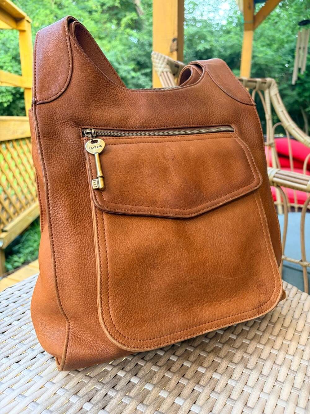 Fossil Vintage Genuine Leather Shoulder Hobo Bag 75082 with Key Charm - Picture 2 of 10